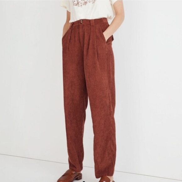 Madewell High Waist Tapered Corduroy Pants      Rust Red Trousers Size 4 - Picture 2 of 16